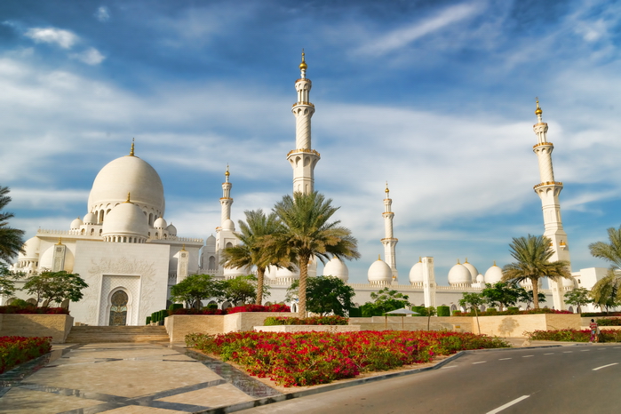 Фотографии Абу-Даби ОАЭ). Белая мечеть шейха Зайеда. Вид со стороны главного входа